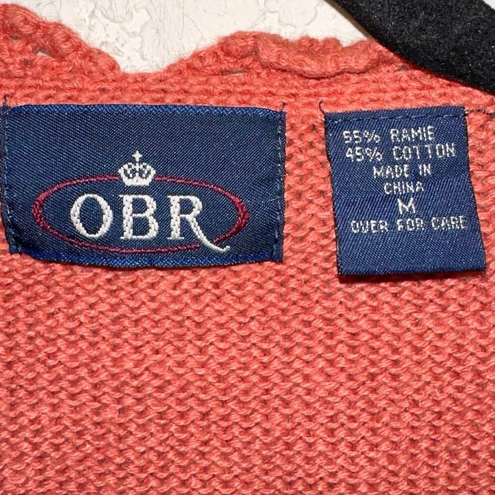 Obr Orange Rust Open Crochet Front Button Down Ca… - image 5